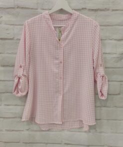 Camisa cuadros cuello mao