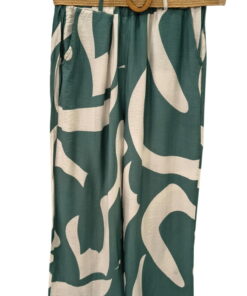Pantalón flojo estampado de verano para chica, corte fluido, tejido ligero en tonos vivos, con cintura elástica y diseño llam