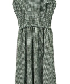 Vestido largo vichy para chica en blanco y negro, con volantes en escote y falda, tejido mezcla algodón y detalle elástico en