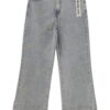 Vaquero wideleg beis para chica, pernera ancha, tiro alto, flores claras bordadas en el delantero, tejido denim con algodón y