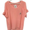 Camiseta ancha de chica, color blanco, con doble tejido en la parte frontal y bolsillo aplicado, manga corta y cuello redondo