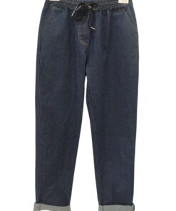 Pantalón denim azul claro para chica, goma y cordón ajustable en la cintura, bolsillos al bies, tejido fino y cómodo, estilo