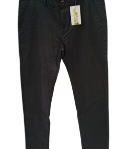 Pantalón tipo chino negro para chico, corte recto, tejido de algodón liso, cierre de cremallera y botón, bolsillos laterales