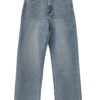 Pantalón vaquero claro de mezcla denim para chica, corte recto, cintura alta, cinco bolsillos y efecto desgastado frontal