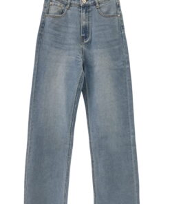 Pantalón vaquero claro de mezcla denim para chica, corte recto, cintura alta, cinco bolsillos y efecto desgastado frontal