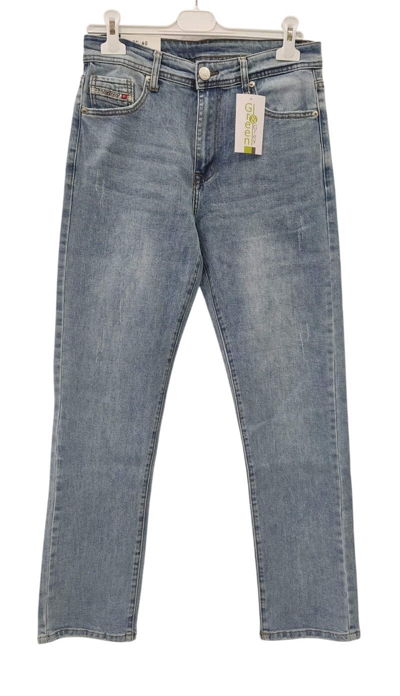 Pantalón vaquero recto de chico en azul medio, efecto desgastado en frontal, tejido denim de mezclilla, cinco bolsillos y cre