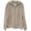 Sudadera beige claro de chico con capucha, cremallera frontal plateada y bolsillos canguro, tejido suave y acabado mezcla de