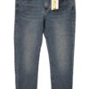 Pantalón vaquero de chico recto en azul denim medio, efecto desgastado frontal, cinco bolsillos y cierre de botón metálico