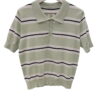 Polo de punto de manga corta para chica en rayas verdes, blancas y detalles negros, cuello clásico de solapa y botones, dobad