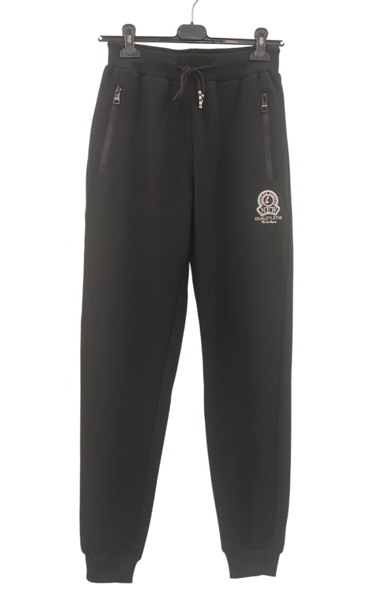 Pantalón jogger negro monocolor de chico, corte recto, cintura elástica con cordón y cuentas decorativas, bolsillos con creM¿