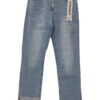 Pantalón vaquero recto azul claro para chica, corte straight, dobladillo ancho en bajo deshilachado y efecto desteñido, cinco