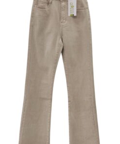 Pantalón vaquero de corte recto flared para chica en color beige claro tipo arena, denim resistente con cinco bolsillos, bajo