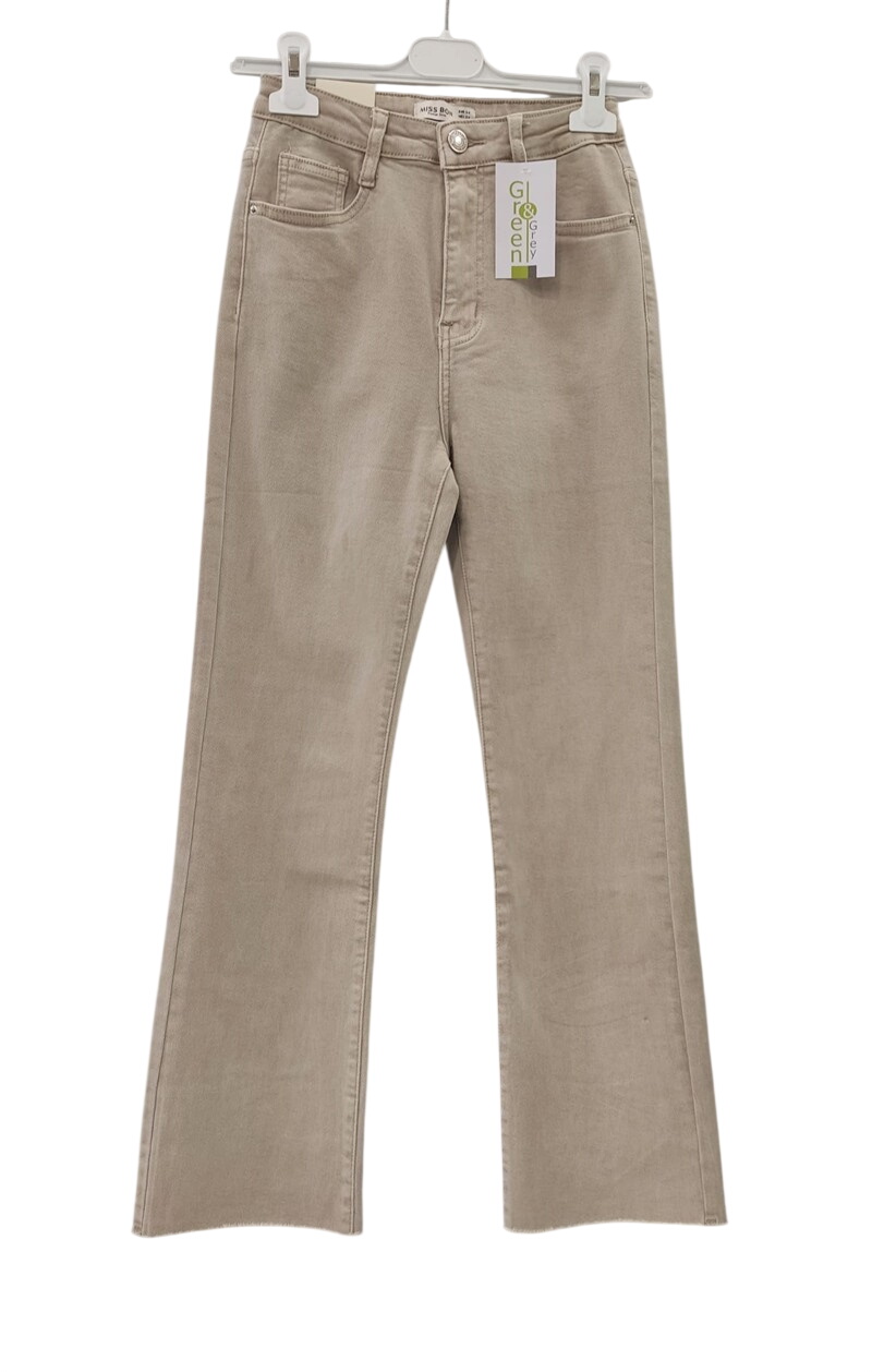Pantalón vaquero de corte recto flared para chica en color beige claro tipo arena, denim resistente con cinco bolsillos, bajo