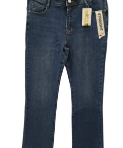 Pantalón vaquero de corte recto para chica en azul índigo oscuro, denim de grosor medio, cinco bolsillos y costuras en hilo a