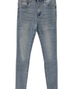Pantalón vaquero skinny para chica en denim azul claro con efecto deslavado, corte ajustado, cinco bolsillos y cierre de creM