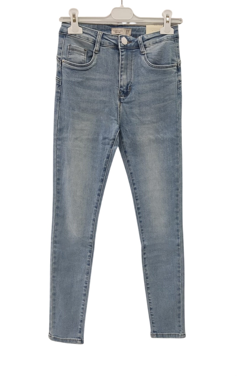Pantalón vaquero skinny para chica en denim azul claro con efecto deslavado, corte ajustado, cinco bolsillos y cierre de creM