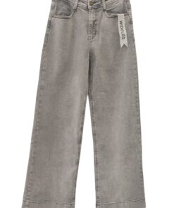 Pantalón vaquero de corte wide leg en gris claro para chica, pernera ancha, bolsillos inclinados delanteros y cierre de botón