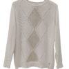 Jersey de manga larga para chica en color blanco crudo, punto fino con patrón calado de rombos, cuello redondo, ajuste recto