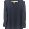 Jersey azul oscuro de punto fino para chica, ajuste holgado, cuello redondo acanalado, puños y bajo ribeteados, con tres 3 3