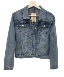 Chaqueta vaquera azul medio de corte recto para chica, denim efecto lavado, cuello camisero, botones metálicos y bolsillos de