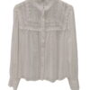 Blusa blanca de manga larga y corte holgado para chica, tejido ligero, bordado broderie anglaise frontal y mangas, escote con