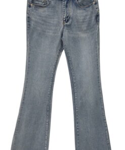 Pantalón vaquero campana para chica en tono azul medio desgastado, corte bootcut, denim de algodón, zonas aclaradas y costura
