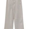 Pantalón vaquero blanco o marfil claro de chica, corte ancho recto, denim con costuras visibles, cintura alta, bolsillos tipo