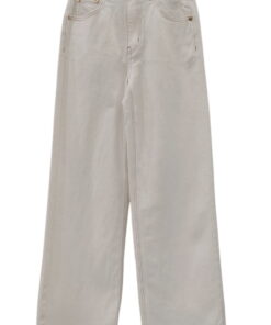 Pantalón vaquero blanco o marfil claro de chica, corte ancho recto, denim con costuras visibles, cintura alta, bolsillos tipo
