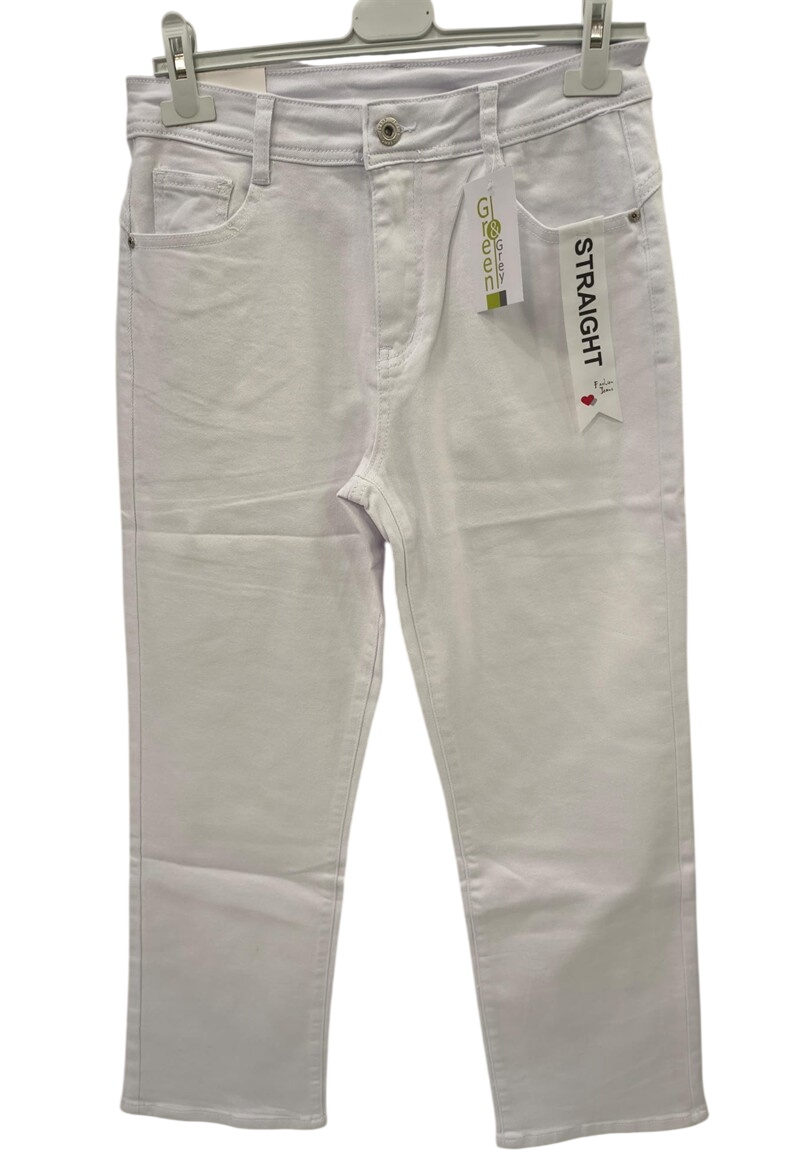 Pantalón vaquero straight de chica en color blanco puro, corte recto, tejido denim firme, cintura media, cinco bolsillos y do