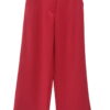 Pantalón ancho de chica en color rojo vibrante, cintura alta con cinturilla ancha y dos botones decorativos, bolsillos inclin