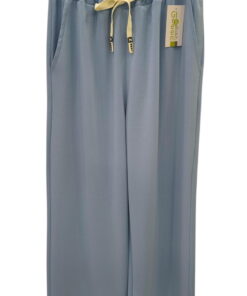 Pantalón ancho azul claro para chica, ajuste holgado y cinturilla elástica con cordón crema, tejido suave y bolsillos latera