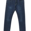 Pantalón vaquero azul oscuro para chico, corte recto, denim resistente, leve efecto desgastado en muslos, cierre de botón, y