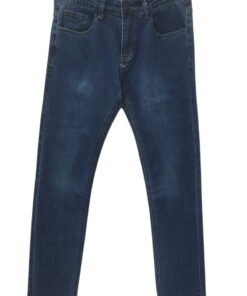 Pantalón vaquero azul oscuro para chico, corte recto, denim resistente, leve efecto desgastado en muslos, cierre de botón, y