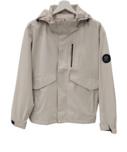 Parka fina de entretiempo beige para chica con capucha ajustable, bolsillos grandes, manga larga y cierre de cremallera bajo