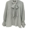 Blusa de manga larga en cuadros verde menta y blanco para chica, tejido ligero de popelina, cuello con lazo ajustable y puños