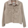 Chaqueta de antelina beige para chica, corte recto, cierre abotonado, cuello clásico y grandes bolsillos de parche en el pech