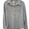 Sobrecamisa denim monocolor para chica en gris azulado, corte holgado, dos bolsillos de pecho y botones metálicos de color en