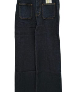 Vaquero culotte azul oscuro para chica con bolsillos frontales de parche, costuras en contraste y corte recto holgado de tiro