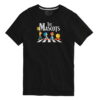 Camiseta negra de algodón para chico, corte recto y manga corta, con estampado frontal de cuatro personajes de colores sobre