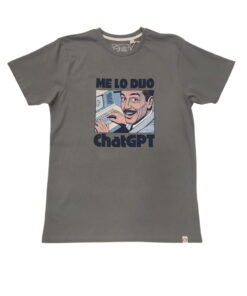 Camiseta gris oscuro de corte recto para chico, algodón liso, manga corta, cuello redondo y estampado frontal con frase ME LO