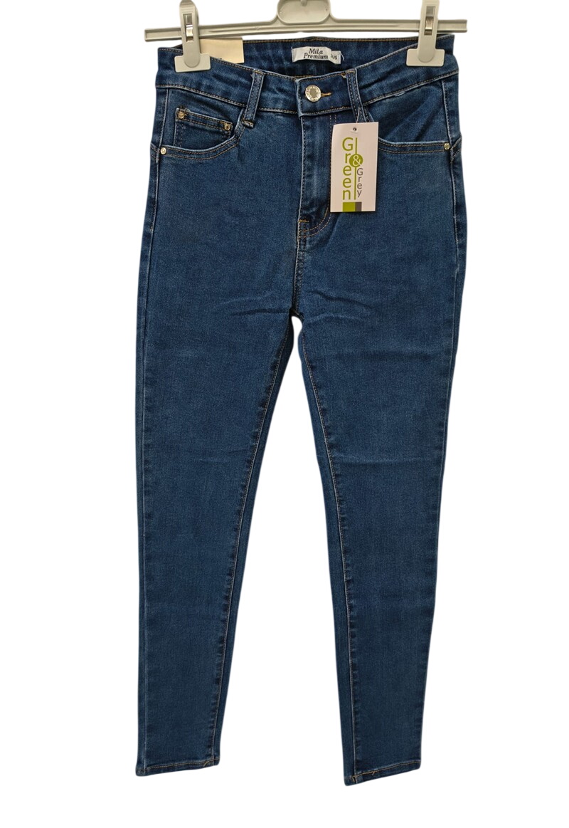 Pantalón vaquero slim de chica en azul oscuro, corte pitillo desde muslo a tobillo, cinco bolsillos y costuras contrastadas