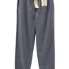 Pantalón de punto tipo chino para chica en azul grisáceo con cinturón trenzado crudo, corte recto, cintura elástica y bolsos
