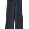 Pantalón culotte de denim fino azul oscuro para chica, corte amplio, cinturilla elástica y cinturón decorativo marrón con heb