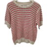 Jersey de manga corta calado en punto de rayas horizontales beige y rojo para chica, cuello redondo con ribete ancho, acabado