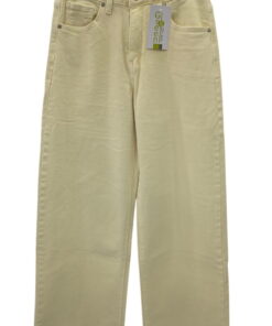 Pantalón denim wide leg de chica en tono crema-marfil, ajuste holgado, corte recto, cinco bolsillos y dobladillo cropped con.