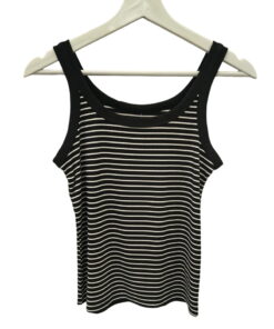 Top de tirantes para chica con rayas horizontales en blanco y negro, corte ajustado, tejido de punto elástico y tirantes an­c