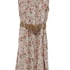Vestido midi de flores sin mangas para chica, fondo beige crema, tejido ligero tipo lino, cinturón trenzado marrón y cuello c