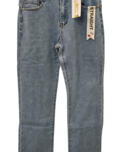 Pantalón vaquero de chica corte recto azul lavado, denim resistente, cinco bolsillos, tiro medio y acabado limpio sin dobladí