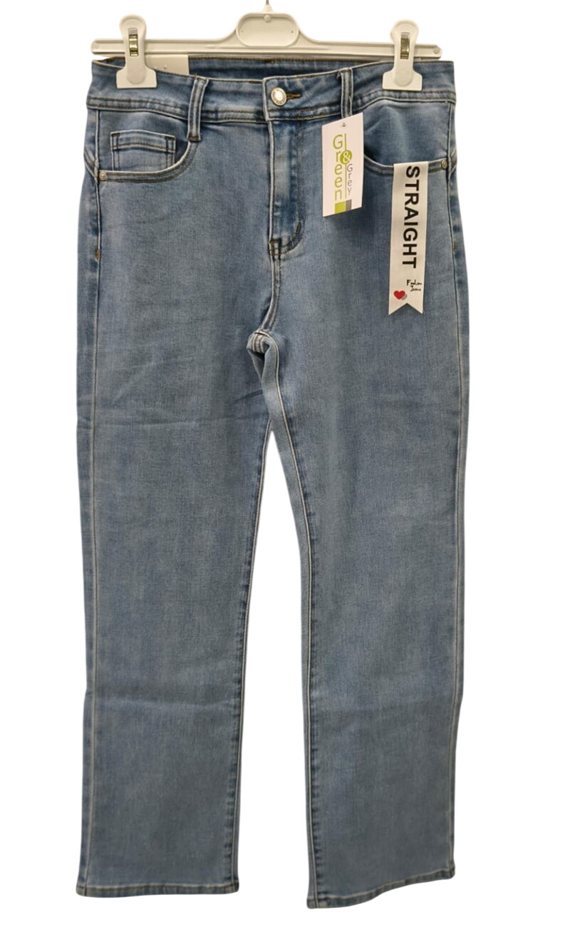 Pantalón vaquero de chica corte recto azul lavado, denim resistente, cinco bolsillos, tiro medio y acabado limpio sin dobladí