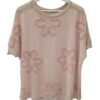 Blusa rosa suave para chica, corte holgado, con grandes flores bordadas en relieve y detalles de malla en cuello redondo y en